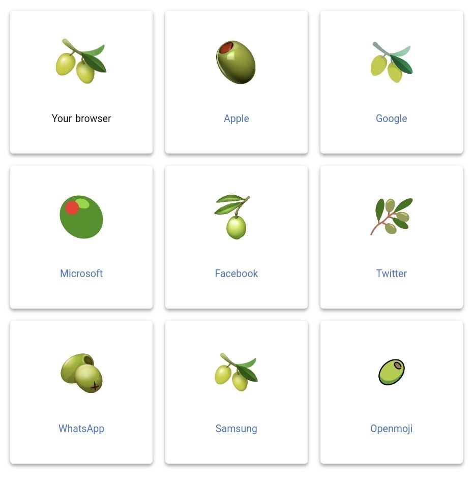 Olive emojis looking slightly different on different patforms (Whatsapp, Twitter, etc.)